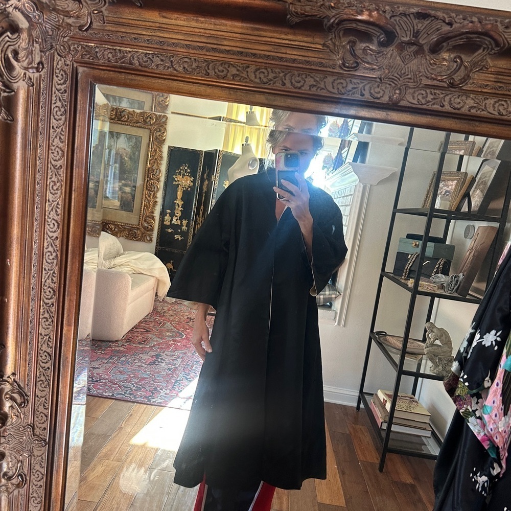 Rare 1950s Chinese kimono sleeve Black Long reversible Evening - Picture 8 of 12